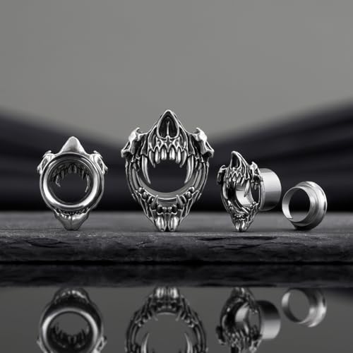 Stainless Steel Tunnels, Open Mouth Sharp Teeth design Earring Plugs, Screw Back Piercing Expander Stretchers. - size: 14mm