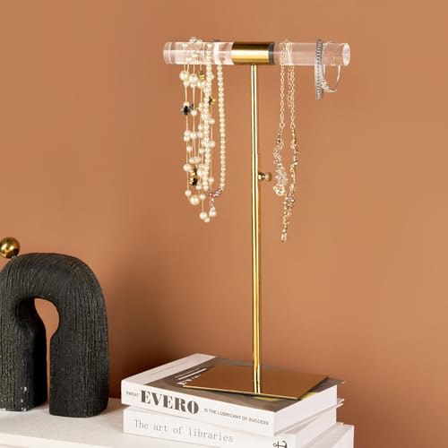 Set of 2 Acrylic Display Stand Jewelry Towers Stands | Stainless Steel Adjustable Height Long Necklaces Stand Tabletop Jewelry Organizer for Home Store Boutique