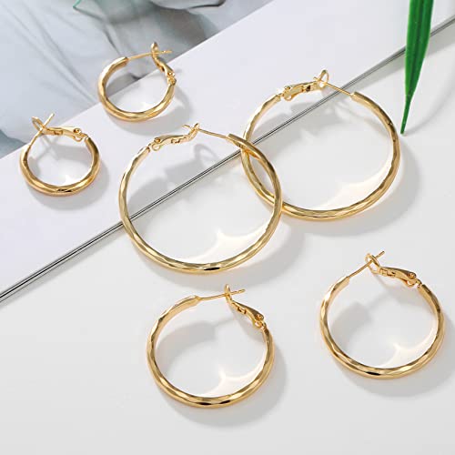 Sterling Silver Hoop Earrings - Diamond-Cut Circle Hoops, Hypoallergenic, 3mm Thin, Oversize 20/30/40/50/60mm - color: Gold,40mm