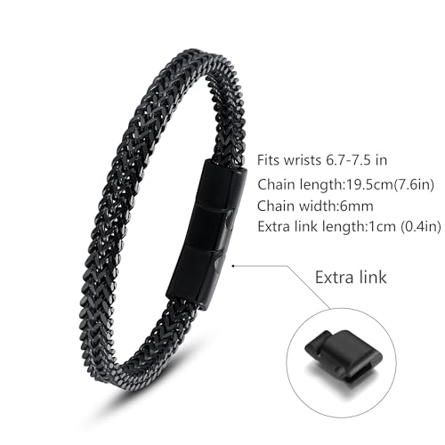 Mens Bracelet-Stainless Steel Magnetic Clasp Franco Chain Bracelets for Men - color: BB-Dark Black