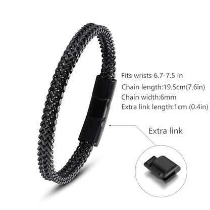 Mens Bracelet-Stainless Steel Magnetic Clasp Franco Chain Bracelets for Men - color: BB-Dark Black