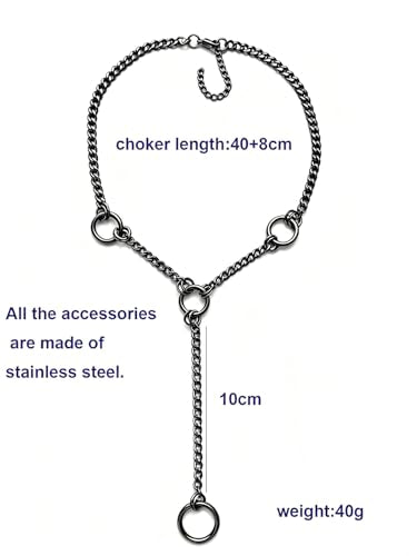 MIFYNN Punk Choker Collar for Women Men Gothic Stainless Steel O-Ring Drop Curb Chain Necklace Adjustable Emo Grunge Statement Jewelry Accessories for Y2K - color: Black 4 rings