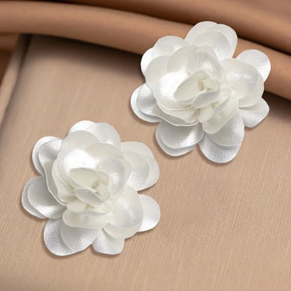 2Pack 6inch Extra Large Satin Brooches Lapel Pins Dainty Elegant Fabric Camellia Rose Flower Brooch Pin for Women Wedding Part Dance Clothes Accessories Jewelry - color: White