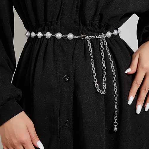 Eohak O-Ring Metal Waist Chain for Women Adjustable Metal Waist Belt Belly Link for Jeans Dress - color: Silver
