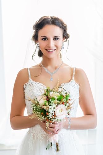 Paxuan Silver/Gold Rhinestone Crystal Wedding Bridal Bridesmaids Earrings Bracelet Set for Women Brides Bridesmaids Crystal Rhinestone Bracelet Earrings Set for Wedding Bridal Prom Pageant - color: Style2 - Necklace + Earrings + Bracelet(Silver Plated Whi