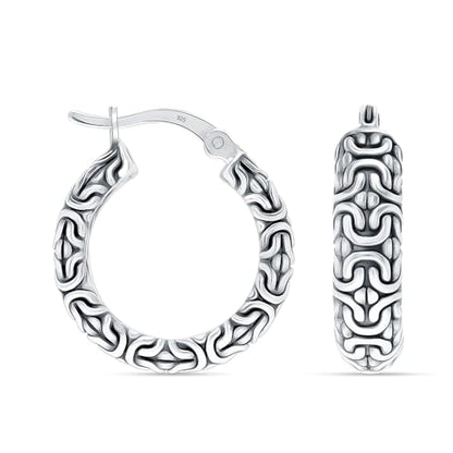 LeCalla Byzantine Earrings for Women | 925 Sterling Silver Byzantine Earrings | Antique Oxidized Click-Top Round Thick Hoop Earrings for Women - style: Bali-Style Filigree