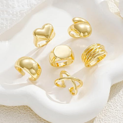 17 MILE Chunky Gold Stackable Rings for Women Non Tarnish, 18K Gold-Plated Statement Open Stacking Rings, Knuckle Band Ring Set - color: Gold 6 Pcs Rings