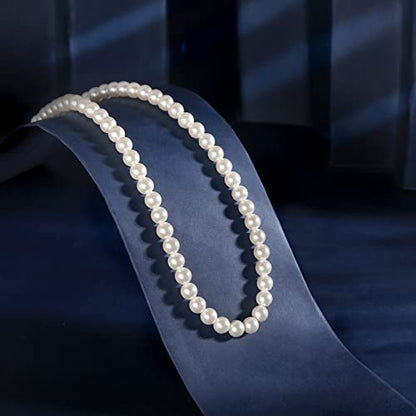 White Pearl Necklace Stud Set: 8mm/10mm Elegant White Pearl Stand Stud Earring Wedding Jewelry with Dainty Silver Clasp for Bride Bridemaid - Trendy Simple Dainty Wedding Fashion Prom Accessory for Girl Mother Women