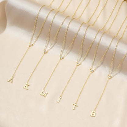 14K Gold Plated Initial Y Necklace for Women,CZ Letter Lariat Necklace | Dainty Long Necklace Y-Shaped Drop Letter Pendant Adjustable 16.5"+2" Long Chain Shiny CZ Trendy Jewelry Gift For Her - color: K