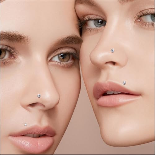 Gotumo 16G 18G 20G Flat Back Earrings Stud Titanium Threadless Nose Rings Tragus Labret Cartilage Lip Medusa Conch Body Piercing Jewelry Hypoallergenic for Women Men - color: Silver, size: 16G Bar Lengths 6mm & CZ 2mm