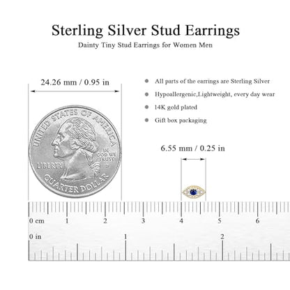 JIAYIQI Minimalist 925 Sterling Silver Stud Earrings Set, 14K Gold Plated Hypoallergenic Tiny Bar Dot Heart Star Studs for Women & Men - style: Gold-Devil's Eye-1 Pair