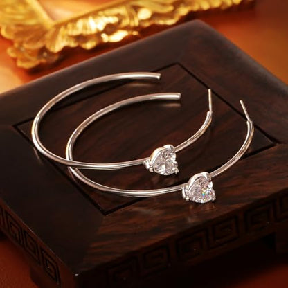 OwMell Large Hoop Earrings for Women 925 Sterling Silver Post 14K Gold Plated Big Hoops Earrings Trendy Pearl Cubic Zirconia Hoop Earrings - color: Clear Silver