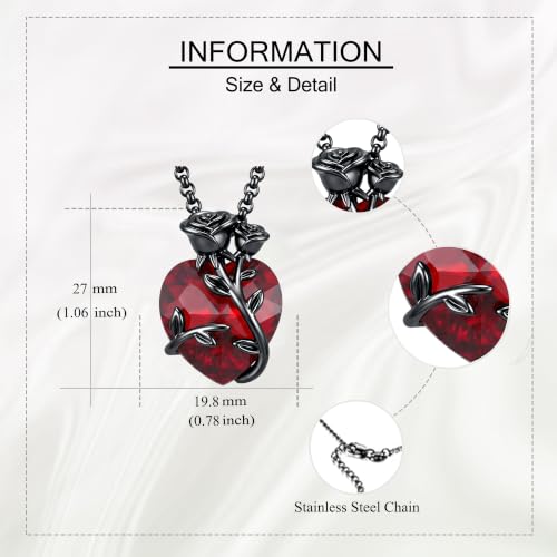 Gothic Necklace 18K Black Gold Plated Black Rose Rib Cage Heart Crystal Pendant Necklace Goth Skull Skeleton Jewelry Gifts for Women Halloween Gothic Party - color: Black Rose-B)