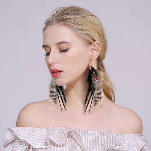 Bohemian Feather Dangle Earrings for Women with Shell Beads Long Tassel Design Drop Earrings - style: Style-Grey