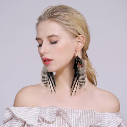 Bohemian Feather Dangle Earrings for Women with Shell Beads Long Tassel Design Drop Earrings - style: Style-Grey