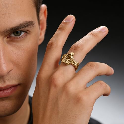 2023 Skull Ring Cool Evil Death Punk Rock Stainless Steel Rings Aly Style Jewelry - style: statement
