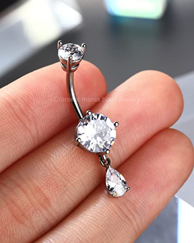 Belly Button Ring Dangle Belly Rings 316L Surgical Steel Belly Button Piercing Jewelry Teardrop Navel Ring for Women - color: Silver-CLCZ-10mm