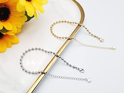 Dainty Bracelets for Women Paperclip Chain Bangles Handmade Tiny Cute Oval and Round Beaded Bracelet 316L Stainless Steel Jewelry Gift for Best Friend - style: Beads Chain 4mm Gold