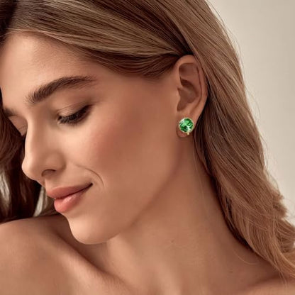 Round Austrian Crystal Clip On Earrings for Women Non Pierced Earrings, Hypoallergenic Clip-on Earrings Jewelry Gift for Sensitive Ears - color: Green