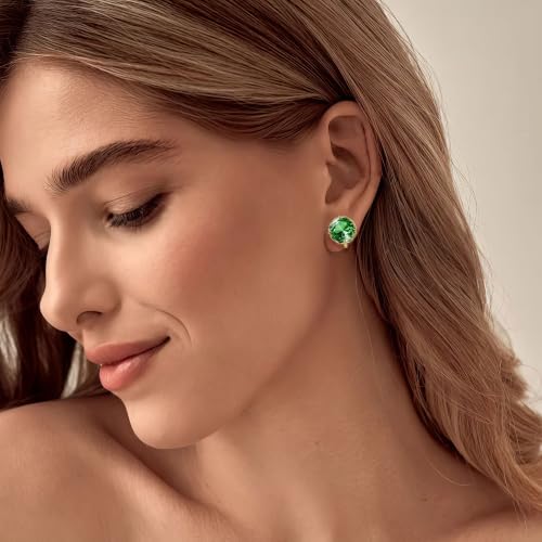 Round Austrian Crystal Clip On Earrings for Women Non Pierced Earrings, Hypoallergenic Clip-on Earrings Jewelry Gift for Sensitive Ears - color: Green