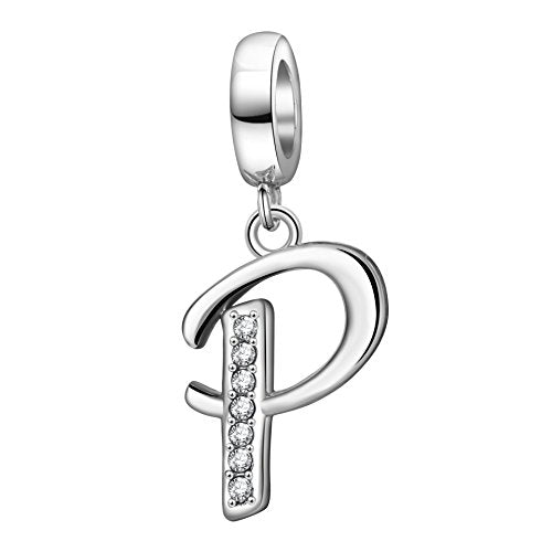925 Sterling Silver Initial Charm fits Pandora, Gift for Mom Wife | Christmas,Birthday,Mother's Day, Anniversary, Valentine's Day - color: Letter P