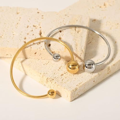 Dainty Ball Cuff Bracelet for Women Simple Delicate Thin Cuff Bangle Hook Bracelet Adjustable Open Wrap Bracelet Anklet Love Friendship Gift Stainless Steel 18K Gold-Tone Plated Minimalist Jewelry