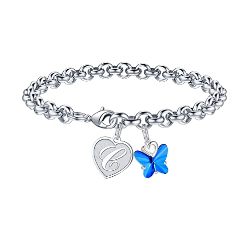 IEFWELL Initial Bracelets for Girls, Butterfly Letter A-Z Bracelets Jewelry | Silver Plated, Heart Initial Bracelets for Girls, Crystal Butterfly Bracelets, Teen Girl Gift Trendy, Jewelry Birthday Gift - color: White-C