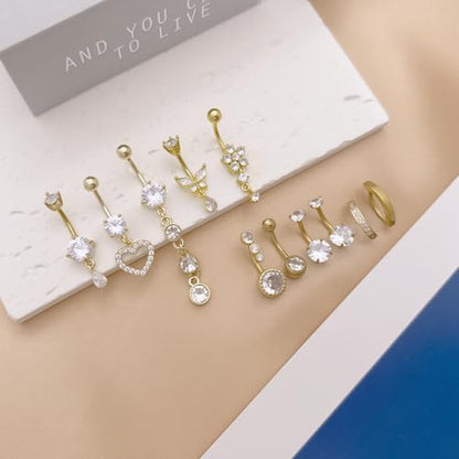 11 Pcs Belly Button Ring Dangle Stainless Steel Belly Rings 14G | Belly Button Piercing Cute Navel Ring Belly Piercing Jewelry for Women - style: 11G