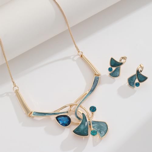 Chunky Statement Jewelry Set Vintage Retro Leaf Flower Floral Geometric Bohemian Boho Bib Necklace Earring Set Fashion Costume Jewelry for Women Girls Wedding Party Prom Unique Gift - style: triangle twist-aquamarine