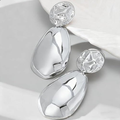 Gold Sliver Plated Chunky Large Stud Earrings for Women,Irregular Geometrical Statement Teardrop Dangle Earrings Punk Party Fashion Accessories Gifts - color: Silver