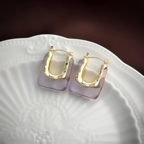 Chunky Acrylic Hoop Earrings Resin Geometric U Shape Hoop Earring Trendy Jewelry Gifts for Women - color: Purple