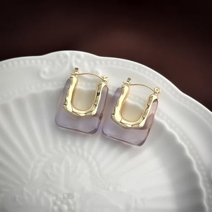 Chunky Acrylic Hoop Earrings Resin Geometric U Shape Hoop Earring Trendy Jewelry Gifts for Women - color: Purple