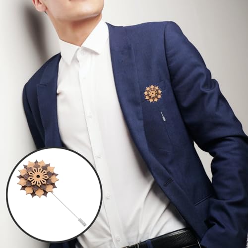 Wood Lapel Flower Wooden Boutonniere Brooch Floral Lapel Pin Handmade Jewelry for Wedding Corsage Suit Accessories