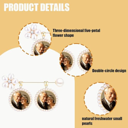 Memorial Photo Charm for Wedding Bouquet, Pearl Gold Brooch Picture Pendant, Bridal Bouquet Charm Keepsake Gift for Bride, Antique Boutonniere Jewelry