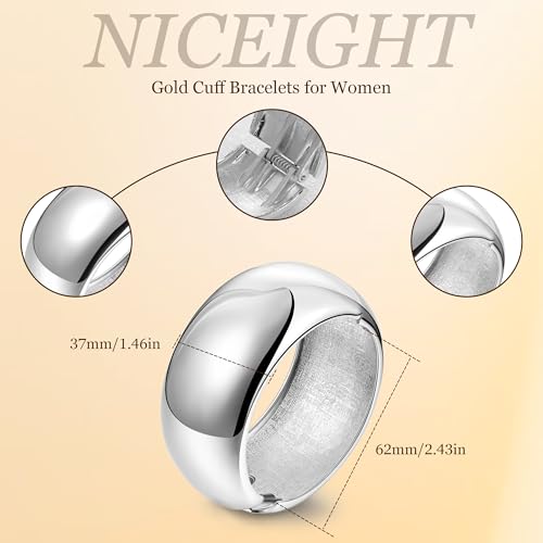 NICEIGHT 18K Gold Plated Chunky Bangle Bracelets for Women Gold Wide Cuff Bangle Bracelet Hammered Minimalist Thick Gold Wrist Wrap Bracelets - color: Silver Plain Bracelet