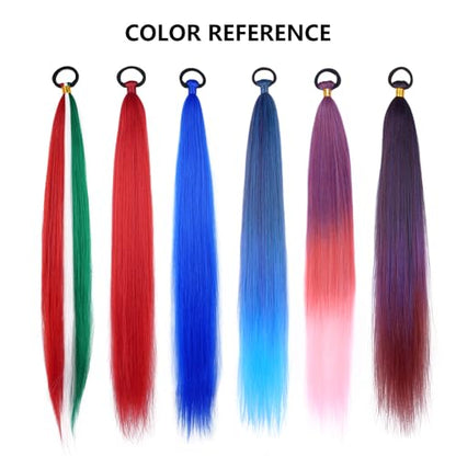2 Pack Braid Ponytail Extension, Full of Christmas Color Ponytail Extension | 26 Inch Braid Extensions with Elastic Tie Straight Tube Sleek Wrap Extension Hair Ponytail (Green/White/Red#) - color: Green/White/Red#, size: 26 Inch（Pack of 2）