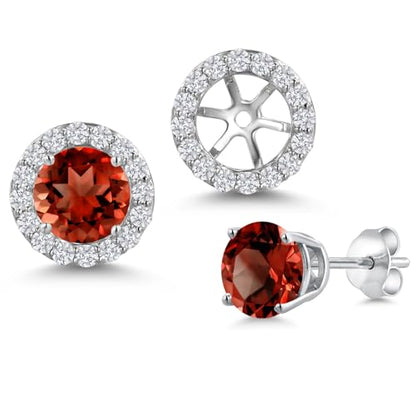 Gem Stone King 14K White Gold 6MM Round Gemstone Birthstone Stud Earrings with Removable Jackets and Lab Grown Diamond Accents | Gold Earrings For Women | Fine Jewelry Gift for Her Mom Women Wife - color: Garnet-January