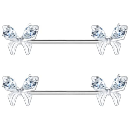 VERAMI 14G Stainless Steel Heart Nipple Rings and Barbell - Butterfly, Starlight Acrylic Ball, Tongue Rings for Women and Men - color: Silver butterfly