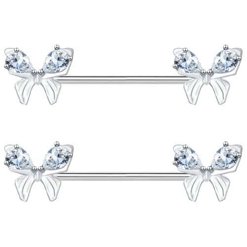 VERAMI 14G Stainless Steel Heart Nipple Rings and Barbell - Butterfly, Starlight Acrylic Ball, Tongue Rings for Women and Men - color: Silver butterfly