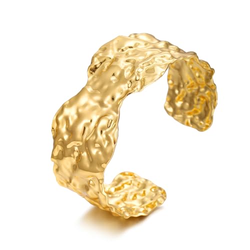 Chunky Gold Cuff Bangles Bracelets for Women Wide Hammered Bangles Vintage Statement Wrist Cuff Bracelets Jewelry