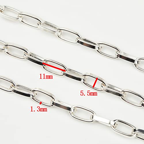 32.8 Feet Aluminum Flat Oval Silver Chains for Jewelry Making Unwelded Paperclip Link Cable Chain Spool Necklace Chains Bulk with Lobster Clasps and Jump Rings - color: 5.5×11mm-Silver