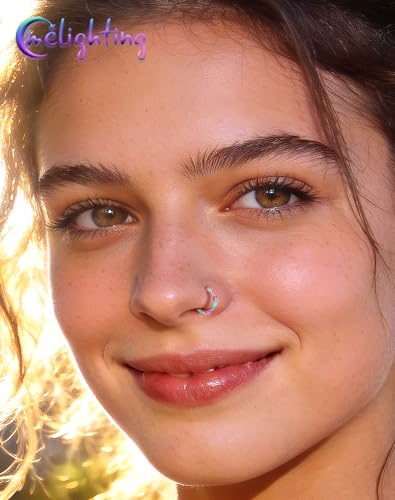 Melighting 20G Twist Nose Ring Hoop Stainless Steel 316L Piercing Jewelry | 7/8 mm Nose Piercing Jewelry, Cute Hinged Segment Clicker Lobe Helix Daith Cartilage Earring for Women - color: Gold PBL, size: 20g8mm