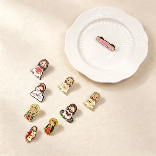 4/6/9/10/12/16/20PCS Cute Enamel Pins Bulk Set, Art Aesthetic Lapel Brooches, Humorous Quote Pins for Backpacks Jackets Hats Bags, Novelty Cool Badges for Women, Men, Teens, Kids - style: 9pcs Jesus