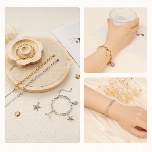 KYUNHOO 6.7 Inches Bracelet Chain for Jewelry Making Adjustable Extender | 10pcs Stainless Steel Jewelry Links on Bulk Silver and Gold Plated Embossed Oval Chains for Bracelets DIY - color: oval cable