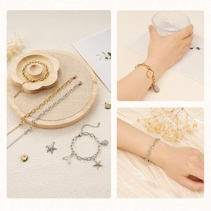 KYUNHOO 6.7 Inches Bracelet Chain for Jewelry Making Adjustable Extender | 10pcs Stainless Steel Jewelry Links on Bulk Silver and Gold Plated Embossed Oval Chains for Bracelets DIY - color: oval cable