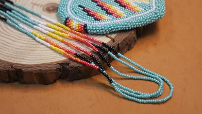Handmade Native American Style Tribal ethnic Seed Bead Beaded Layered Medallion Necklace - color: Heart - Turquoise