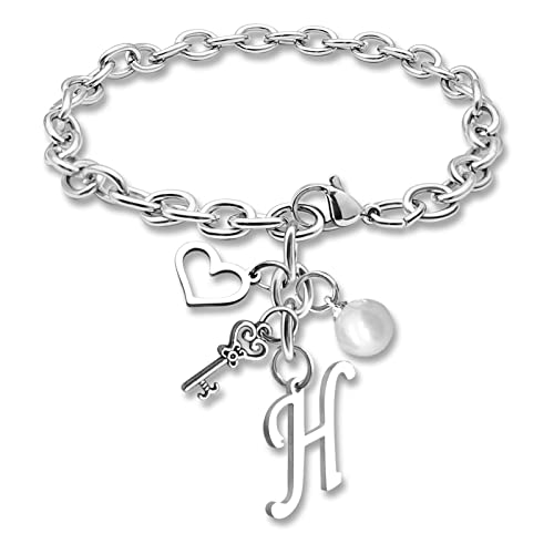 Initial A-Z Bracelets Gift for Women Girls Stainless Steel Chain Bracelet 26 Alphabet Jewelry Gifts for Birthday Anniversary Letter Bracelet Monogram Gifts for Sister Friend Girlfriends Mom 8.26 Inch - color: H