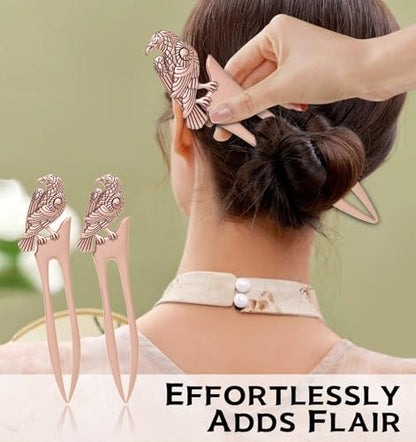 2pcs Antique Rose Raven French Hair Pins Black Wicca Witch Hair Sticks Renaissance Festival Hair Acceossories for Women 06