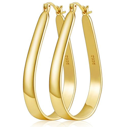Sterling Silver Hoop Earrings for Women Large Oval Hoop Earrings Lightweight Big Gold Hoops Earrings Hypoallergenic 14K Gold Plated Hoops Earrings Non Tarnish Jewelry Gifts 20/30/40mm - color: Gold-35*55