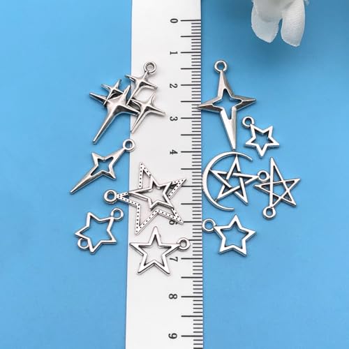 150pcs Alloy Ancient Silver Four Star Series Pendant Jewelry Making DIY Keychain Earrings Pendant Various Design Charms for Jewelry Making Bracelets Necklace (SN712) - color: SN712